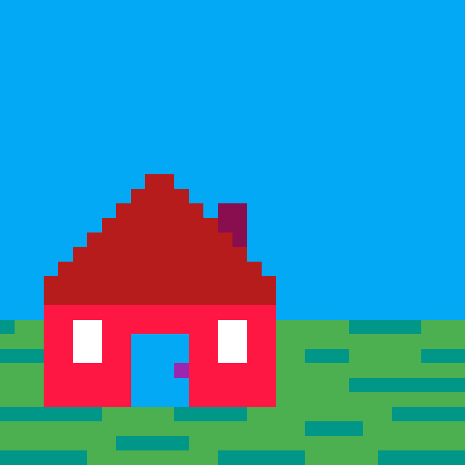 a red house with smoke rising from the chimney
